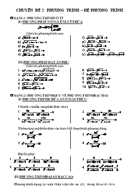 Chuyên để 2 Phương trình  Hệ phương trình